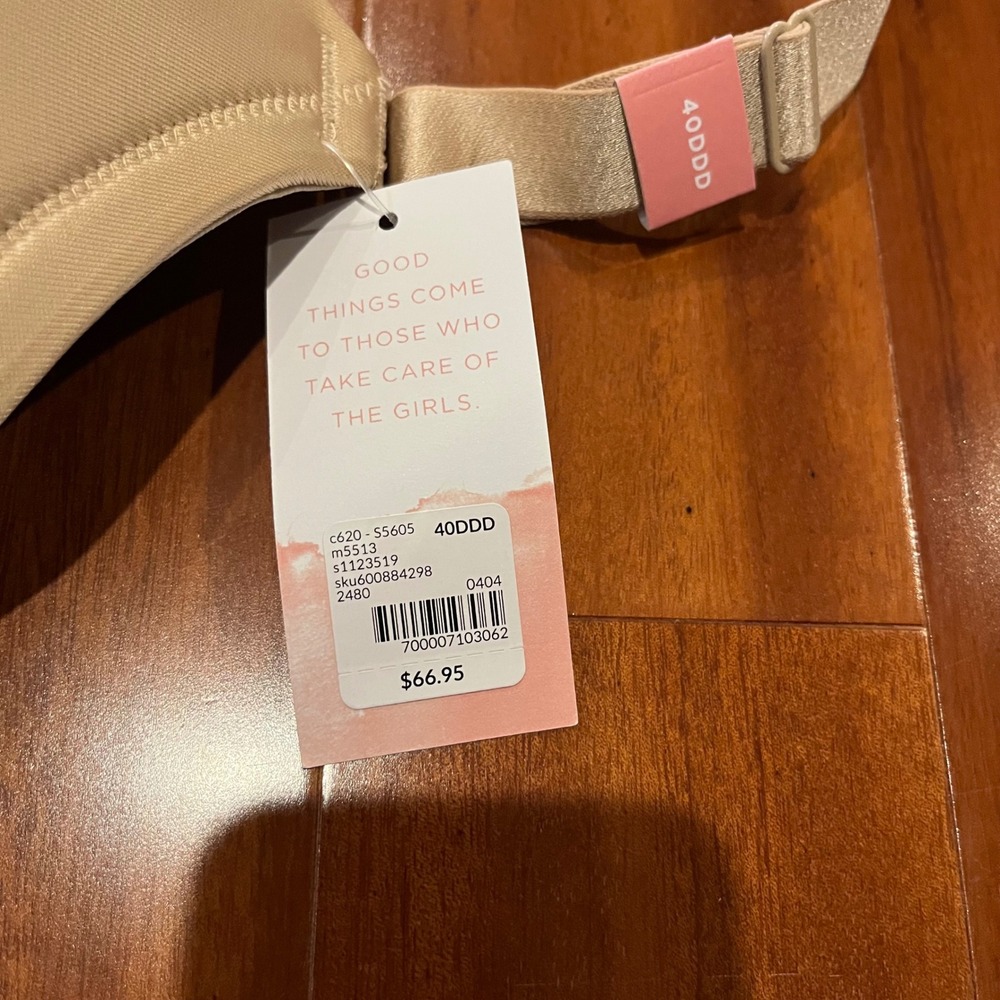 Cacique Boost Plunge Bra 40DDD 40F Beige Nude Racerback‎ Lace Intimates Plus New - Picture 3 of 8